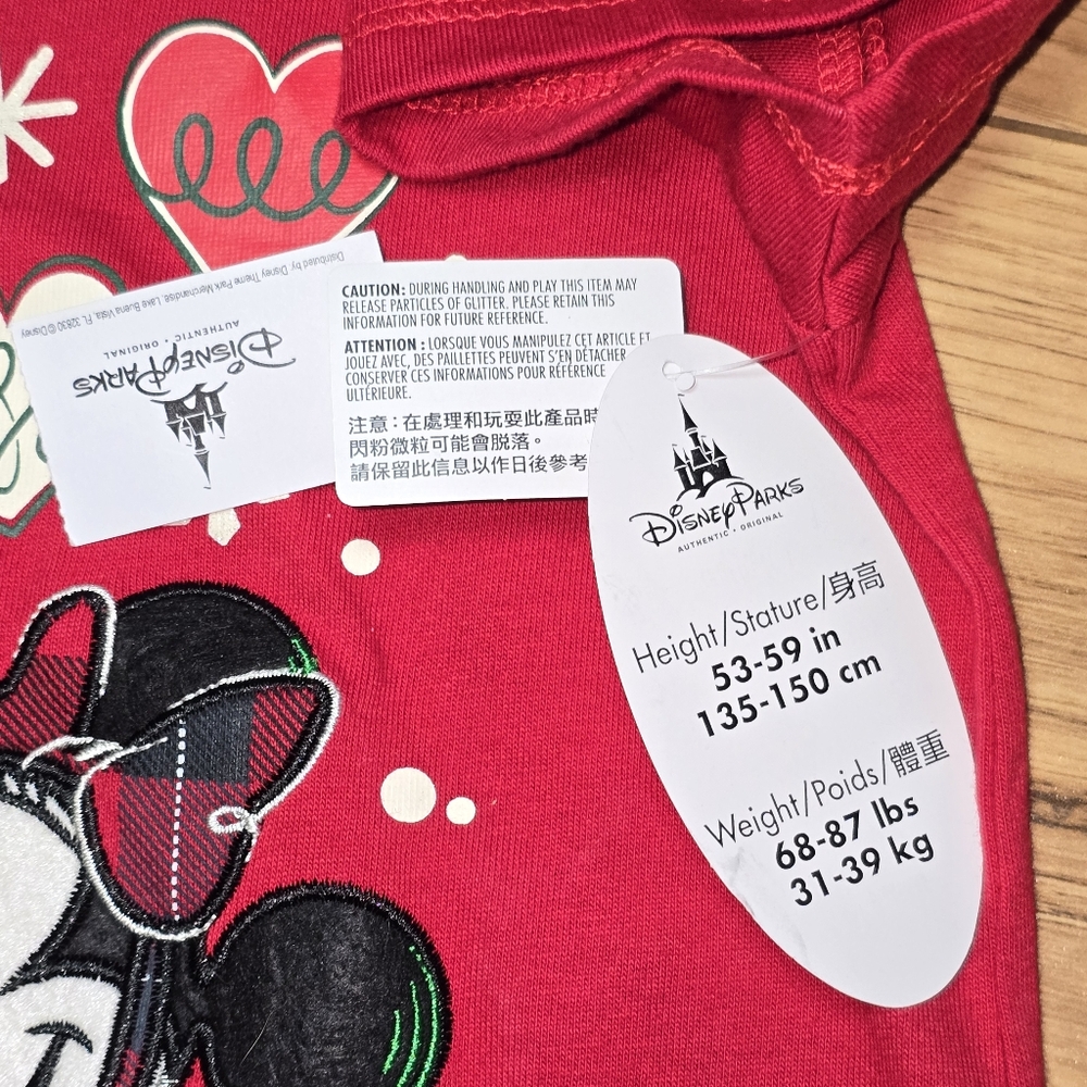 Disney Parks Girls Christmas Red Shirt Sz L Minnie Tree 3d Character Ornaments - Picture 9 of 10